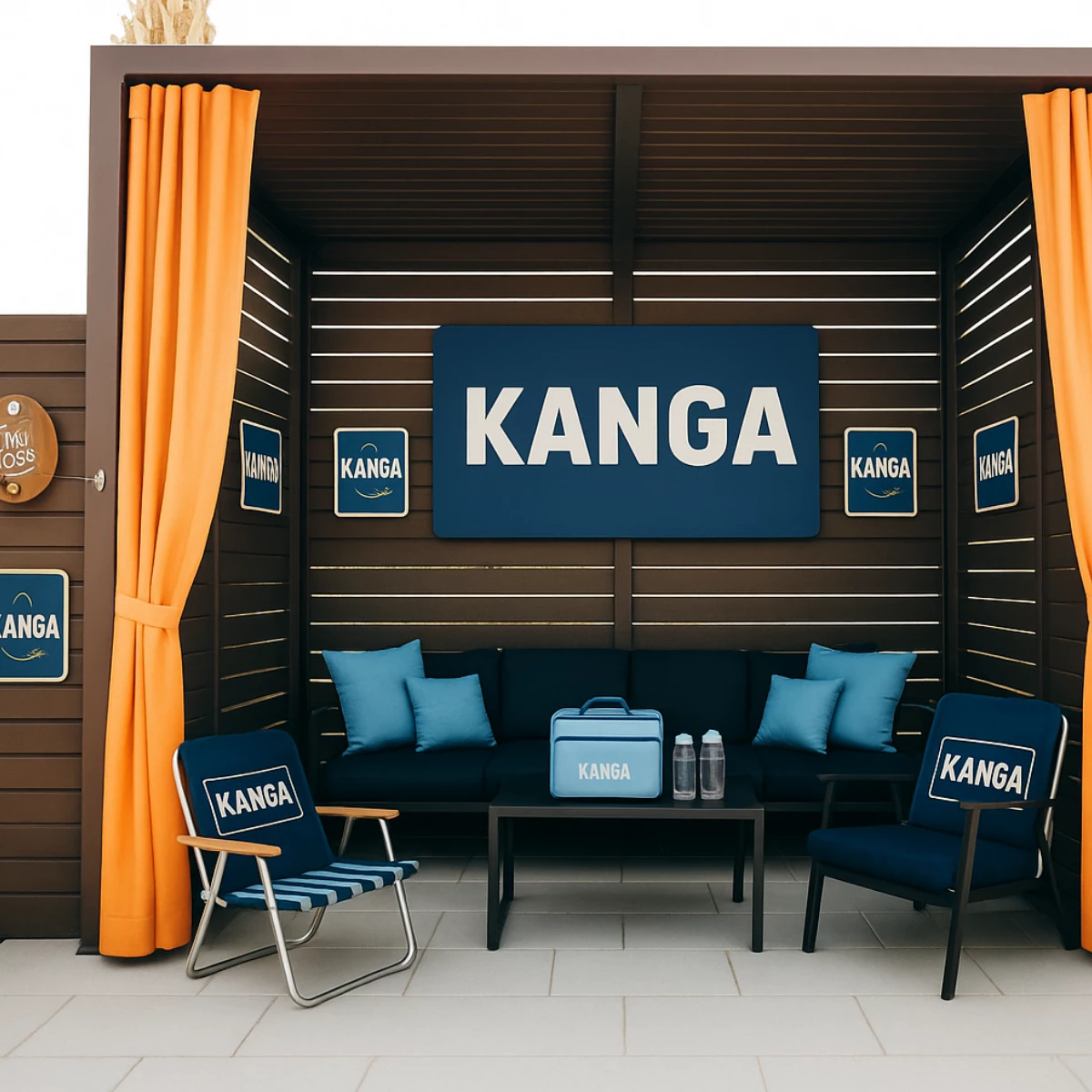 a lounge area with chairs and a table