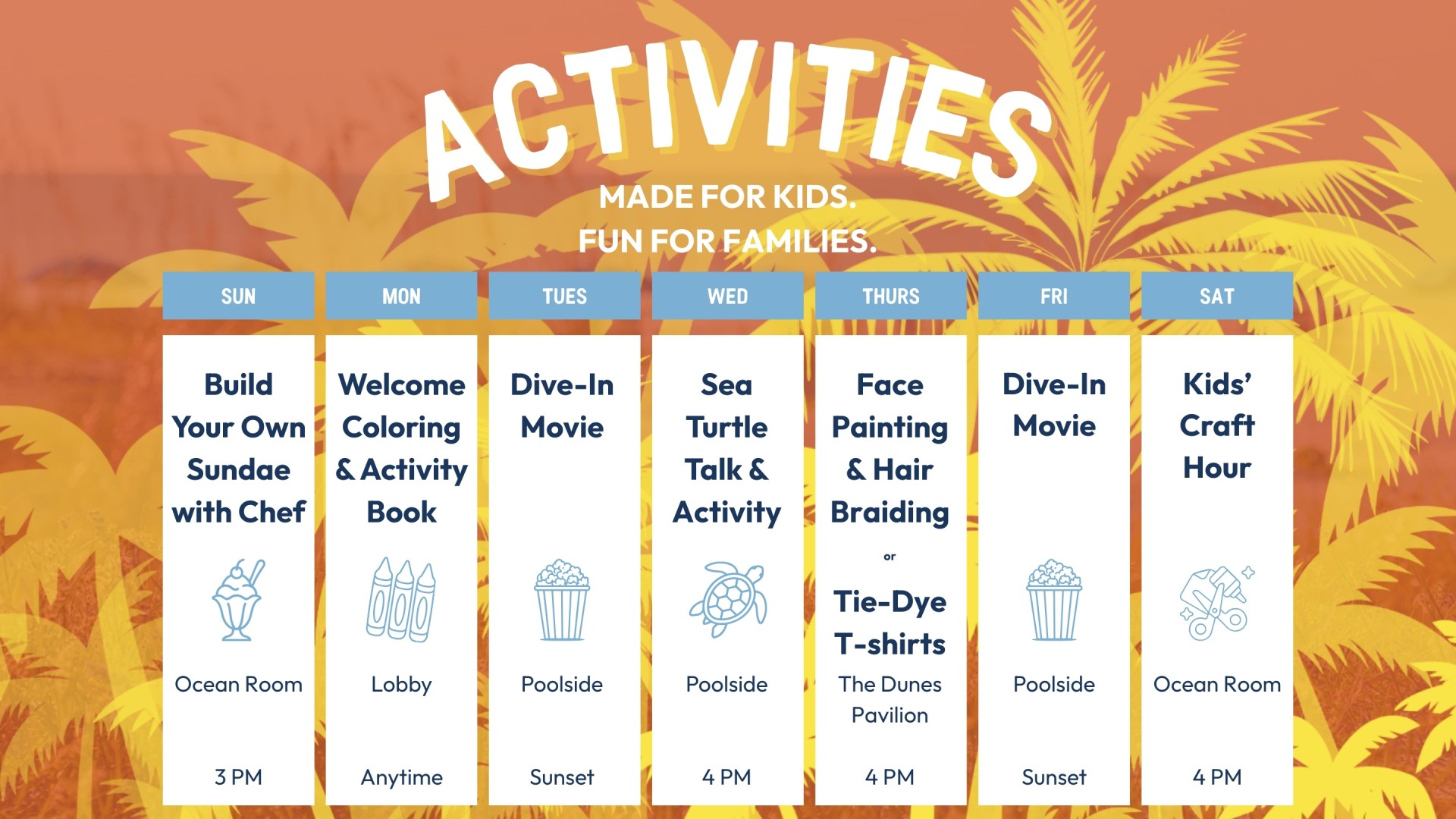 a schedule of activities with text