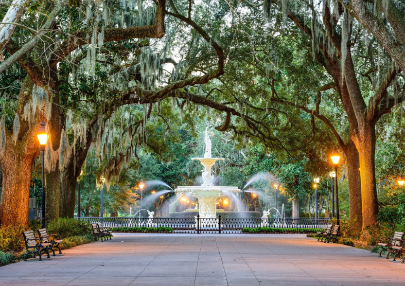 a fountain in a park