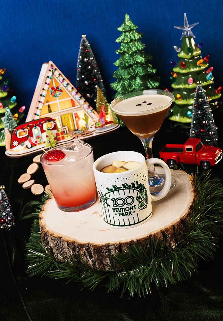 a drink on a wood stump