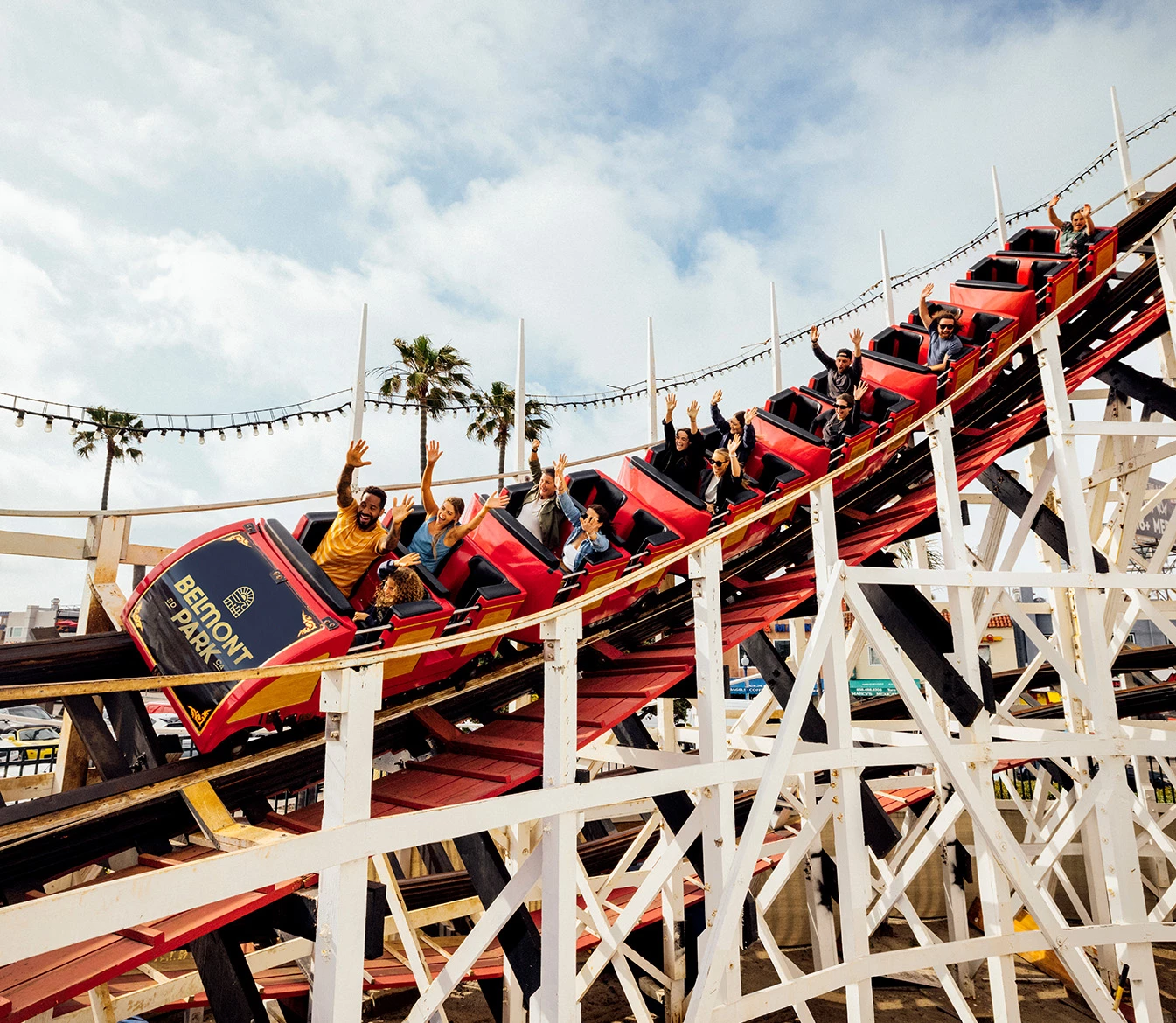 a roller coaster with people in it