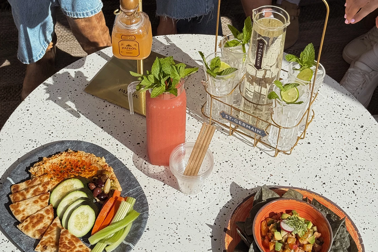 a table with food and drinks on it