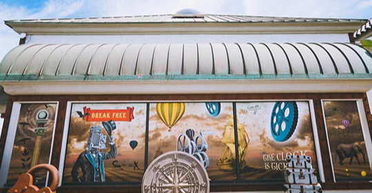 a building with a mural on the side