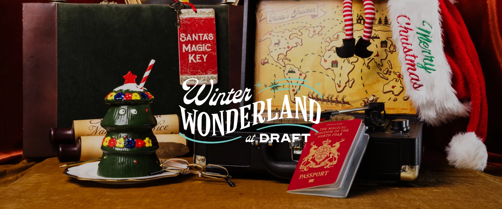 a map of a christmas tree and a passport