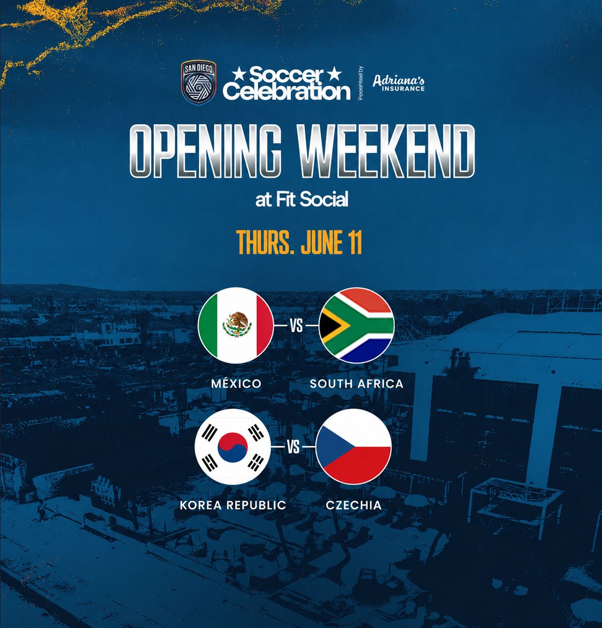 a poster with flags and text for the upcoming Mexico vs South Africa cup game at Fit Social