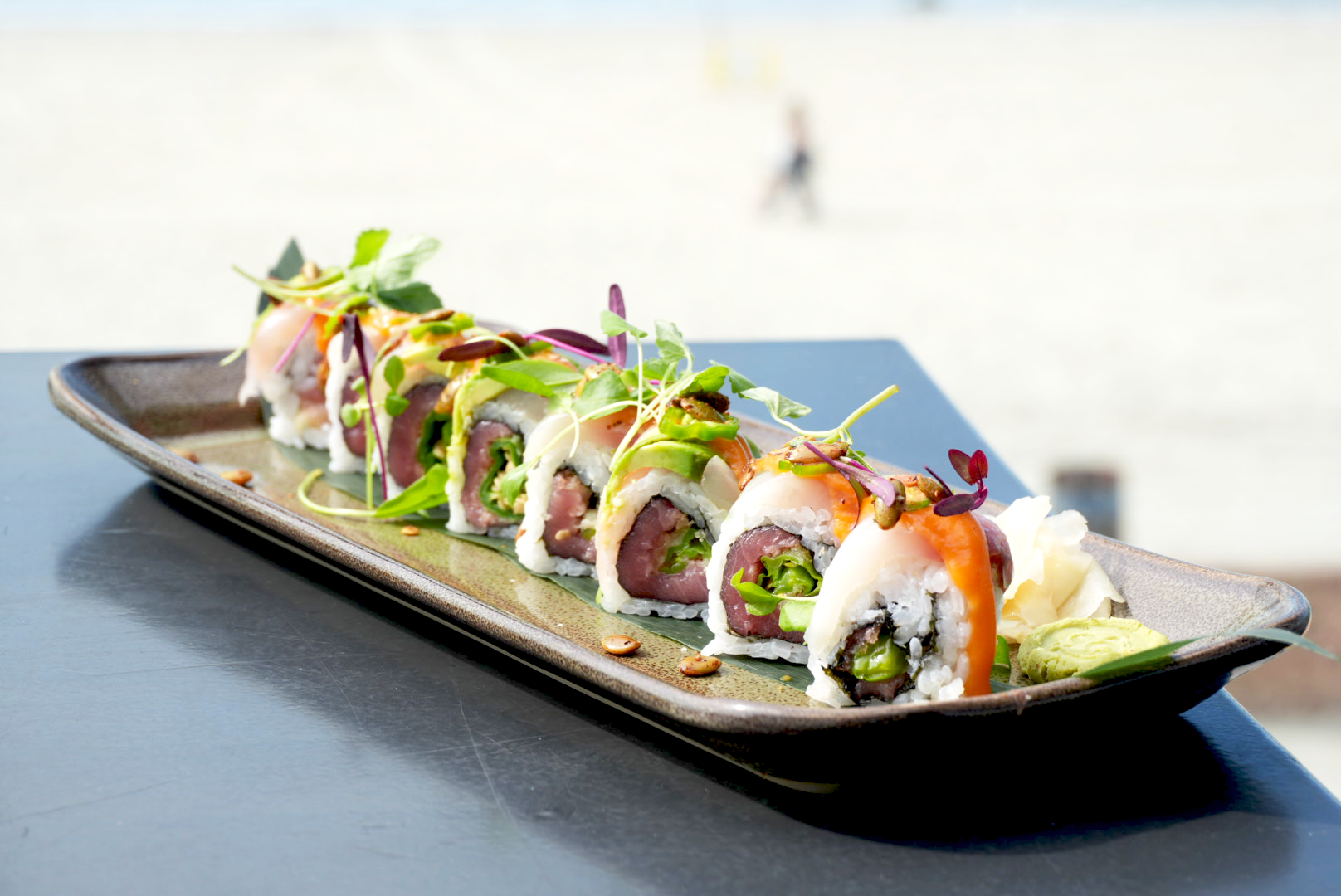 a plate of sushi on a table