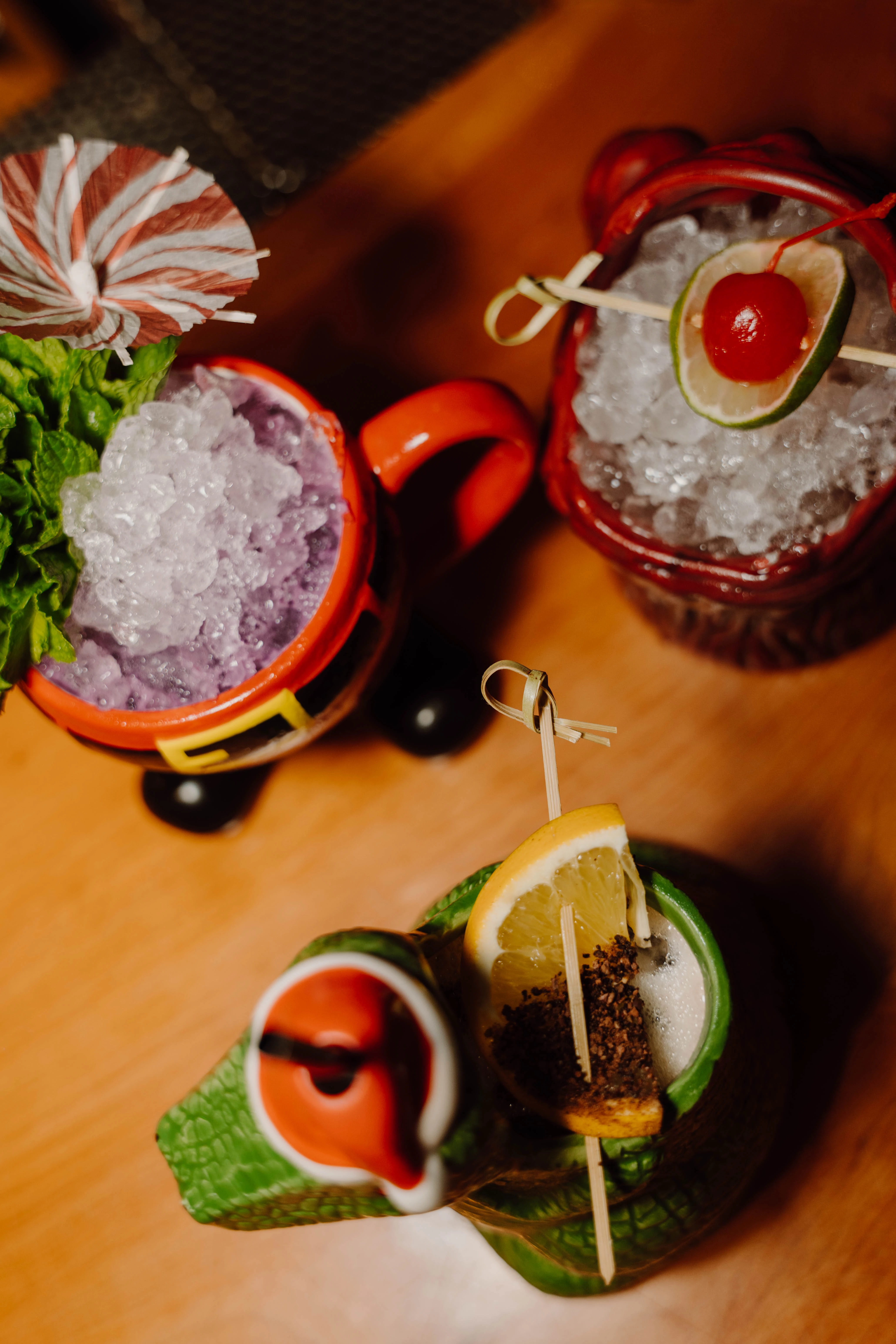 a group of drinks on a table