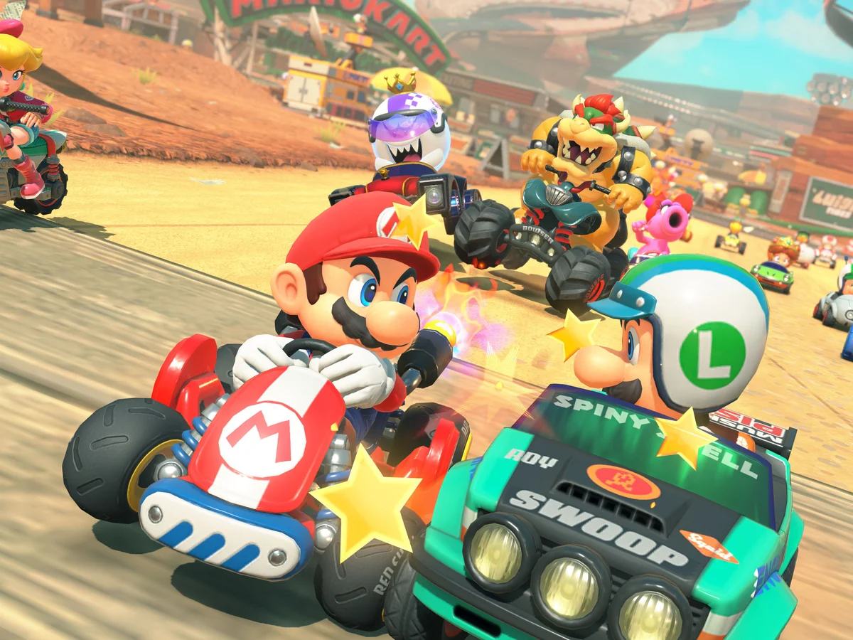 a video game screen capture of Mario Kart
