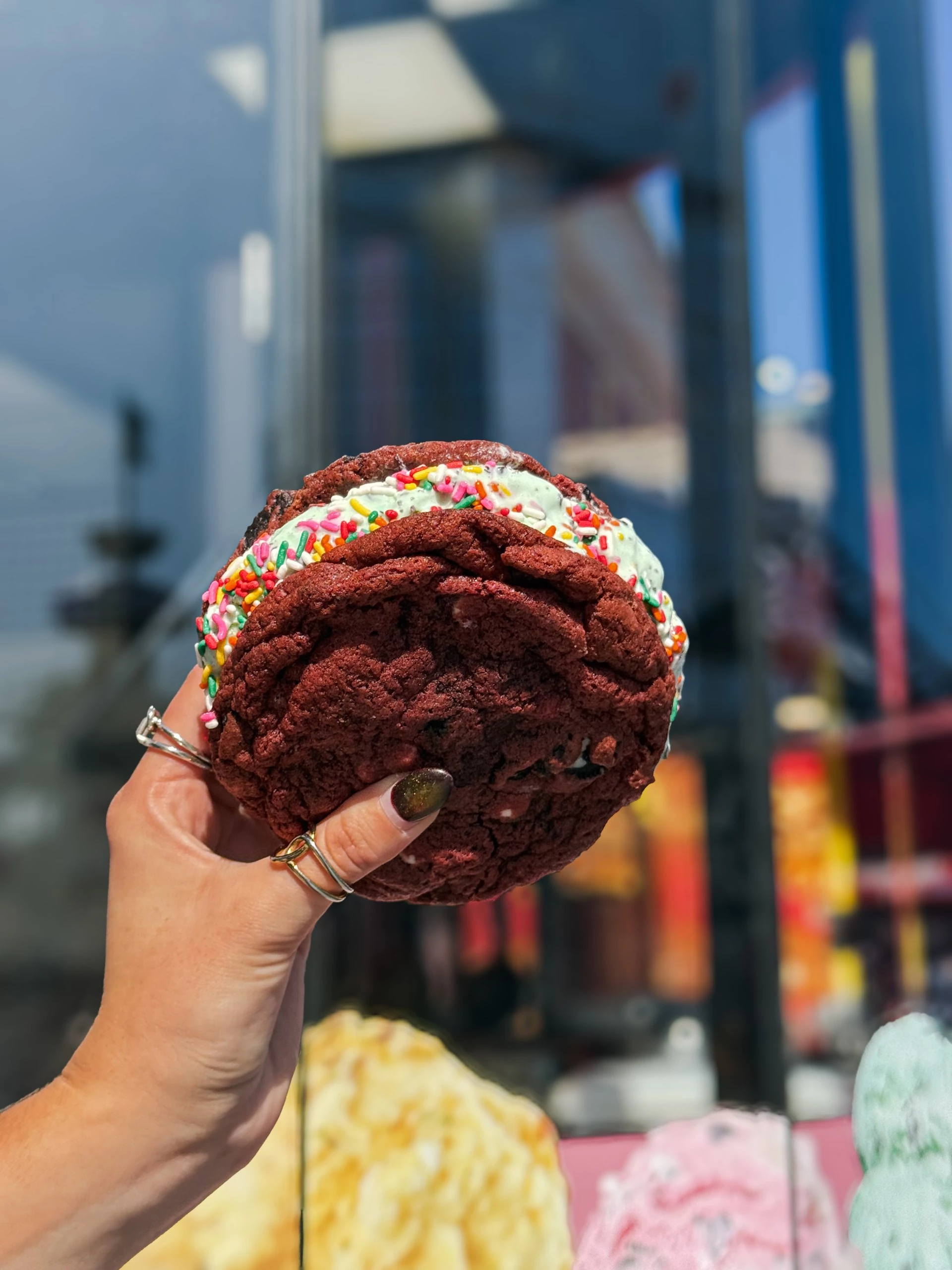 a hand holding a cookie