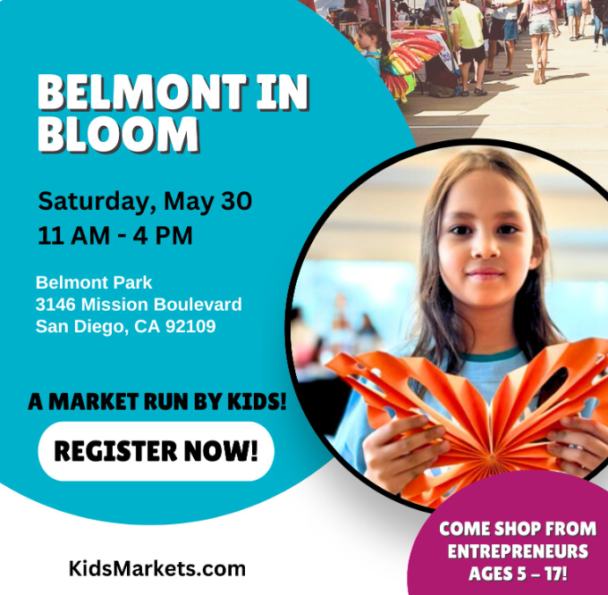 a poster for kids market at belmont park