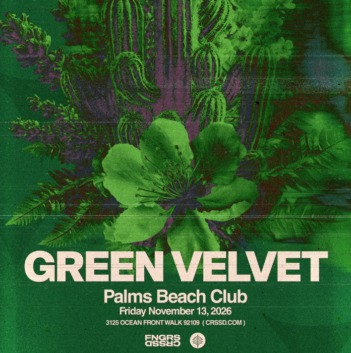 a green poster with white text advertising the green velvet concert at fit social