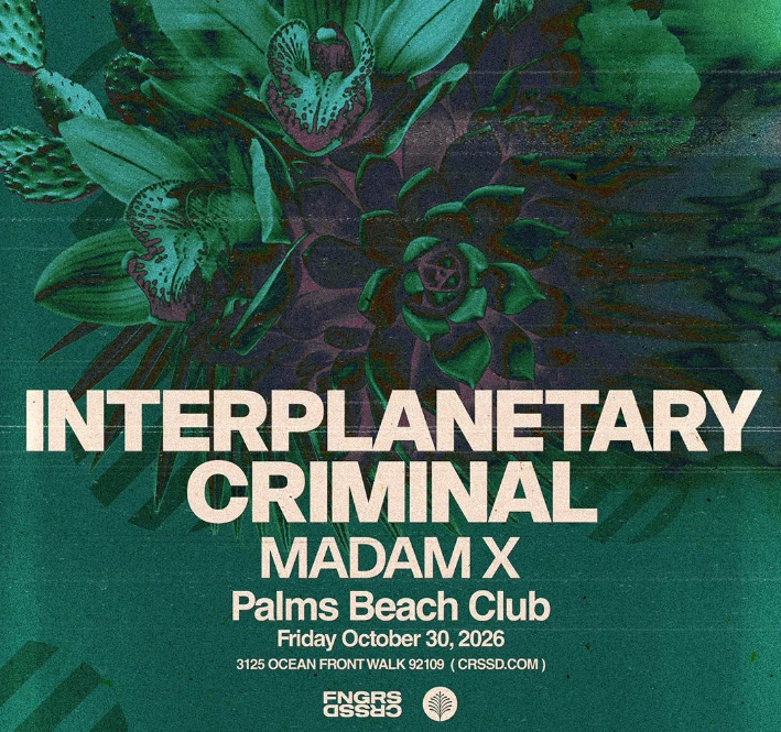 a poster with flowers and text advertising the OCT 30 INTERPLANETARY CRIMINAL CONCERT AT FIT SOCIAL