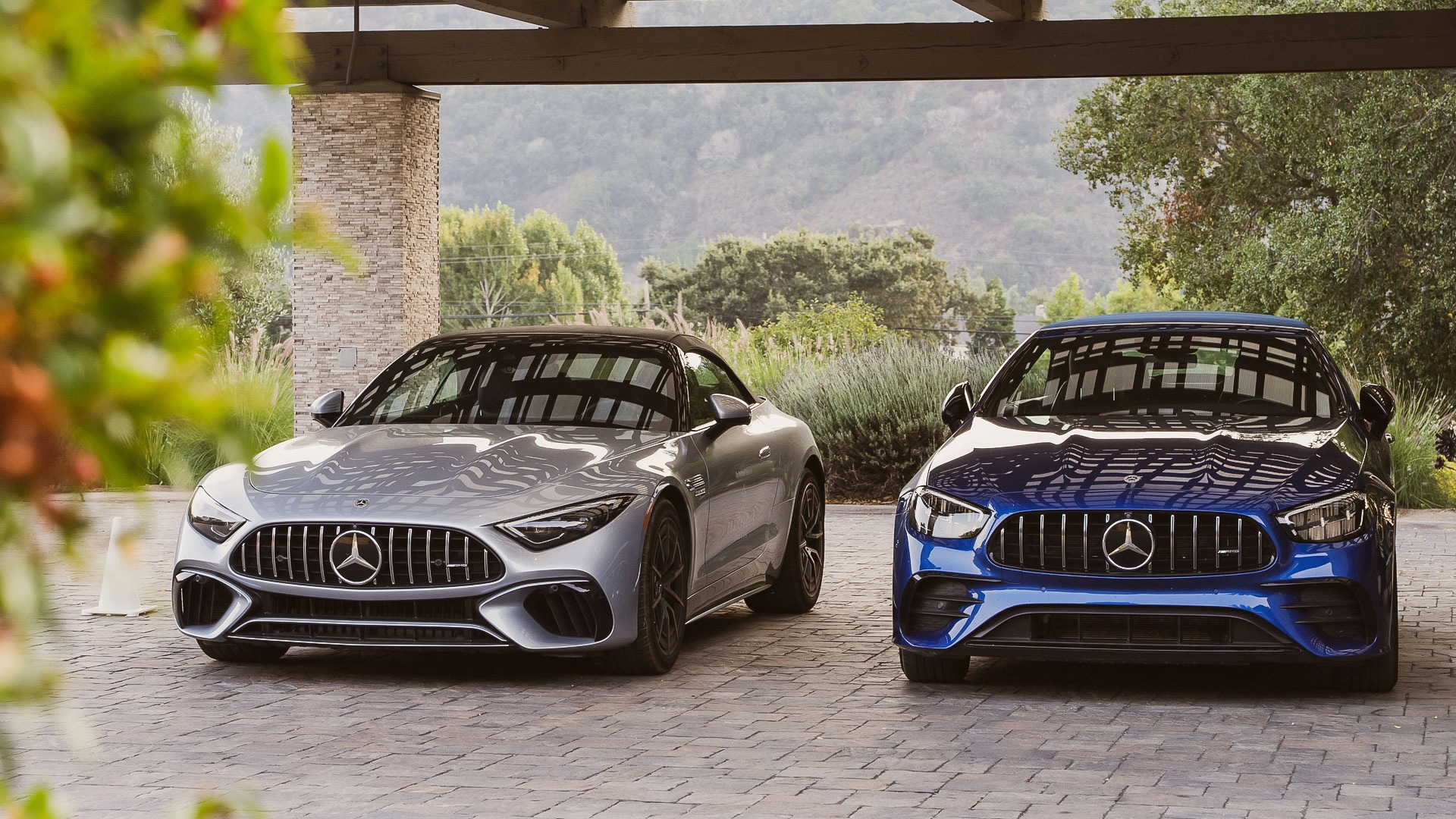 two cars parked under a roof