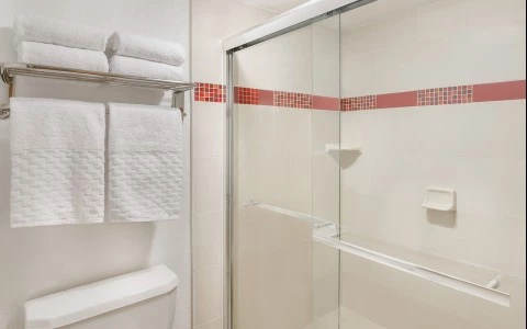 cream colored bathroom with shower only 