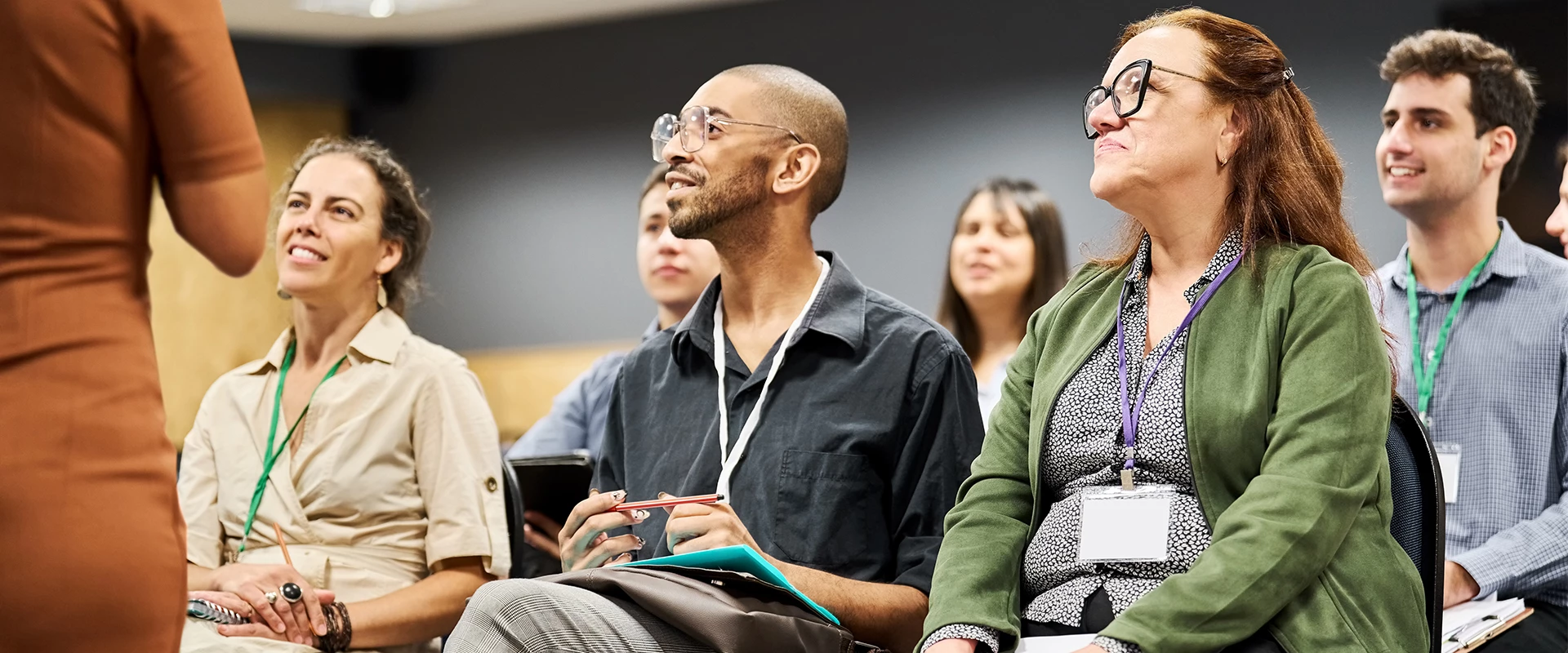 a group of people sitting in a room