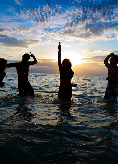 a group of people in the water