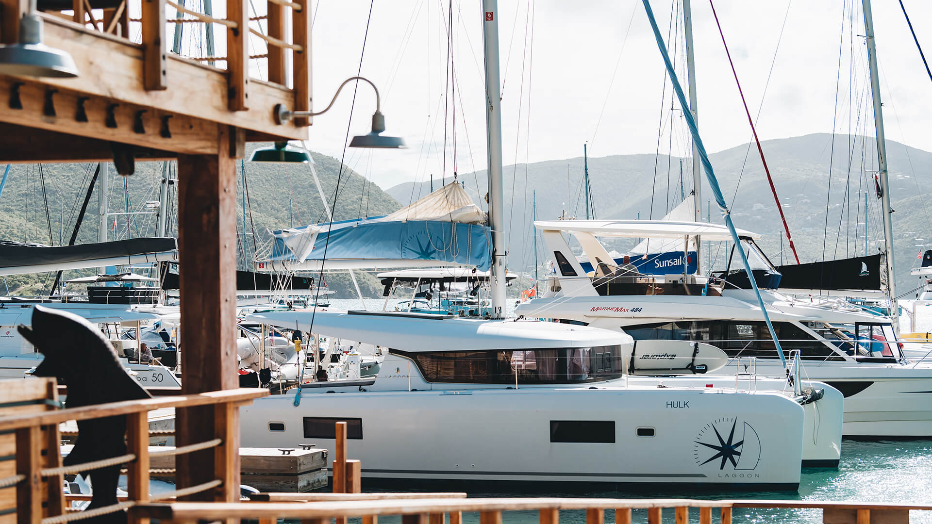 a group of boats in a harbor