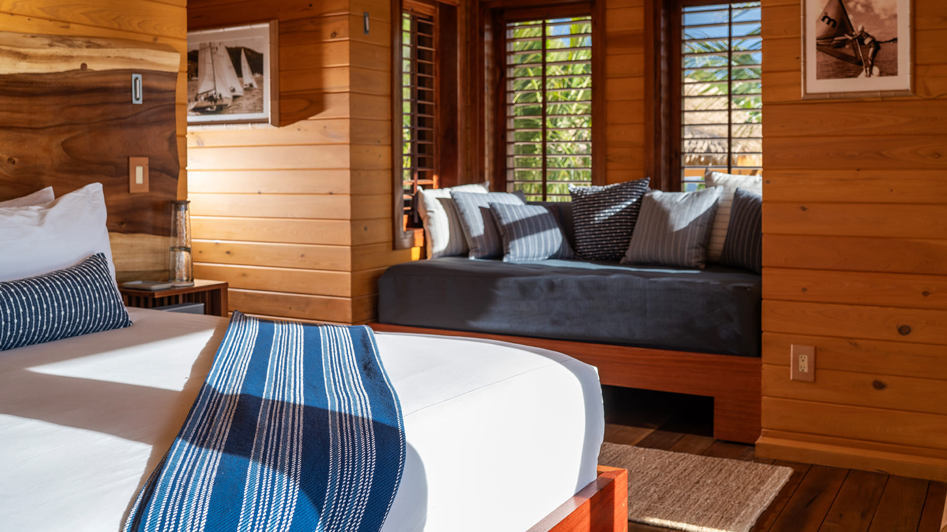 a room with a couch and a bed