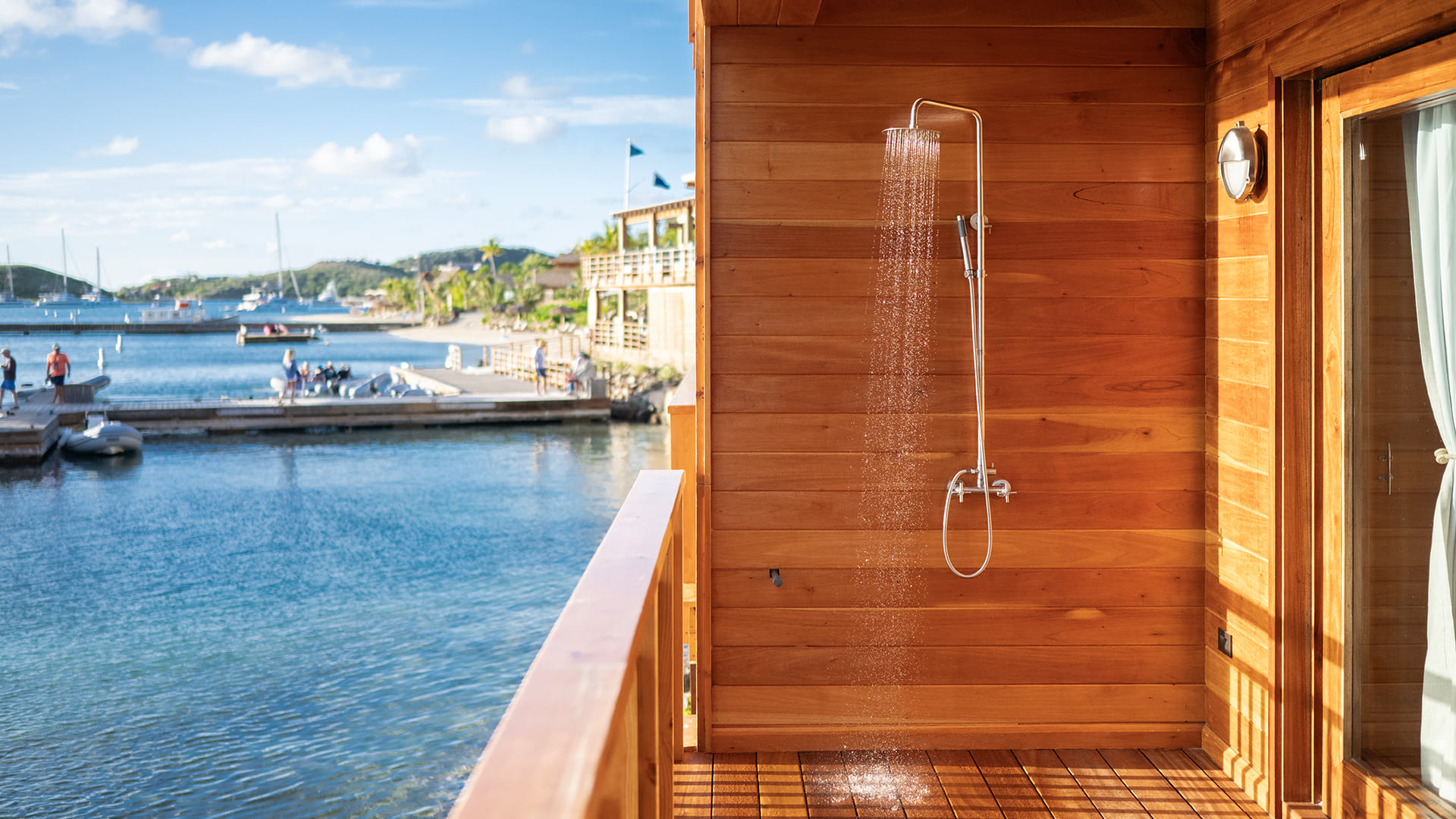 a shower with water falling from it