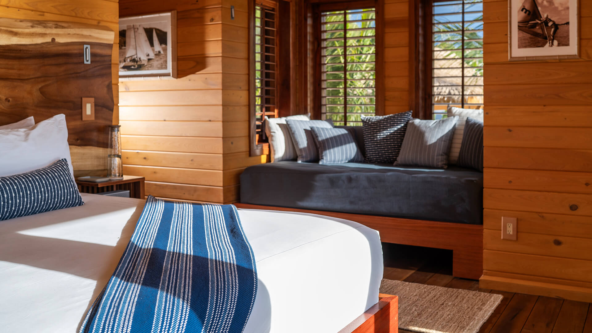 a room with a couch and a bed