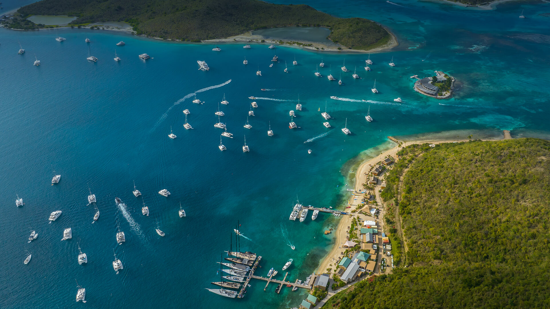 a group of boats in a bay