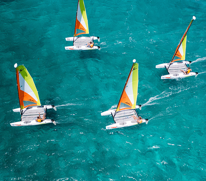 a group of sailboats in the water