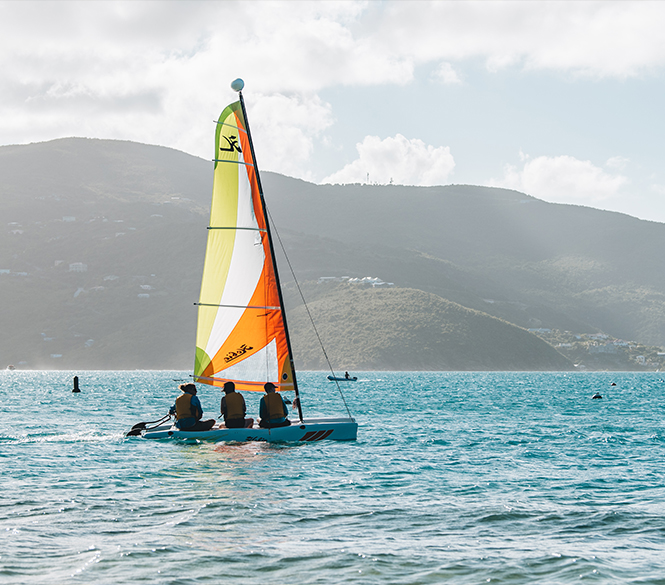 a group of people on a sailboat in the water