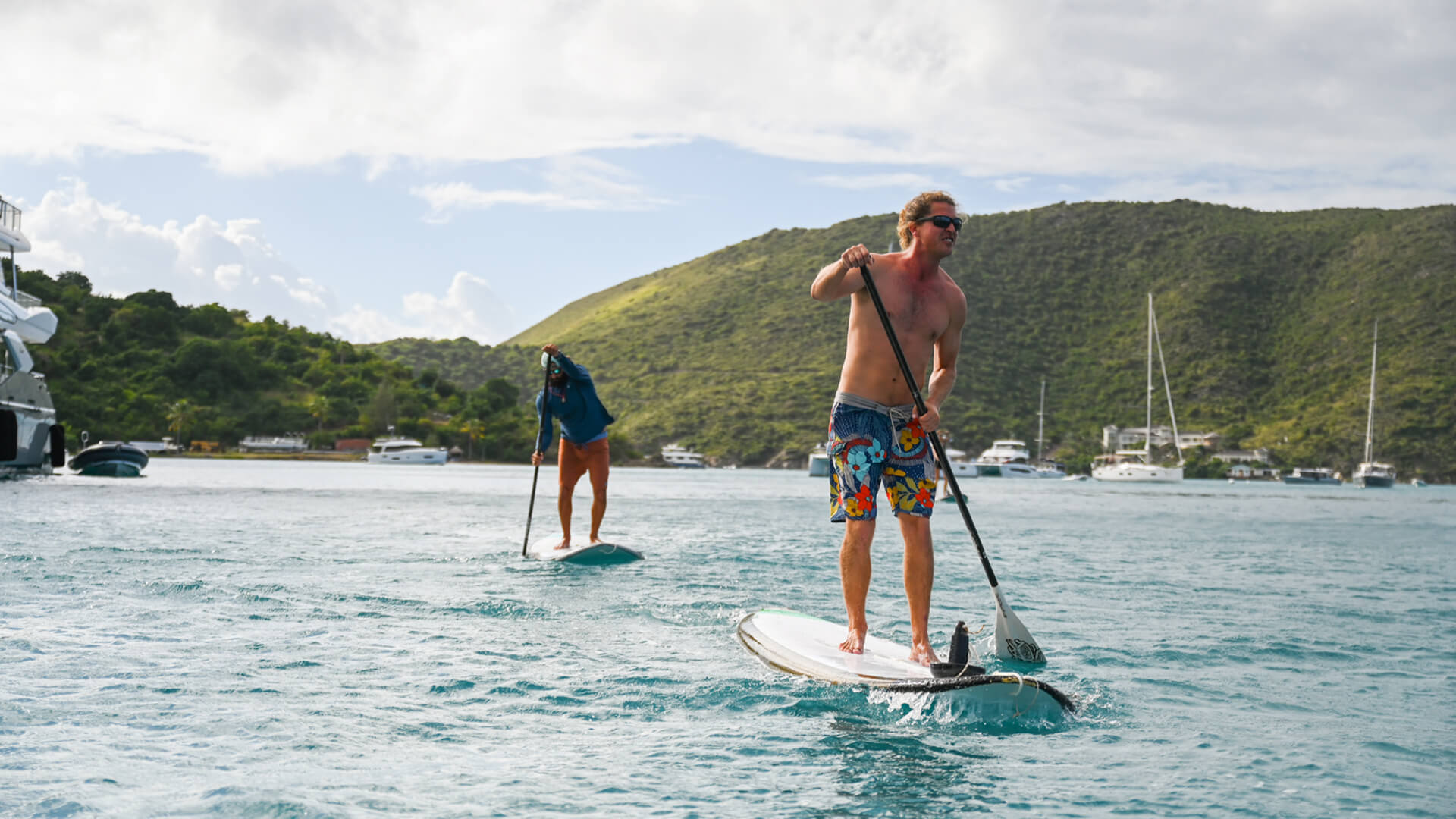 a man on a paddle board