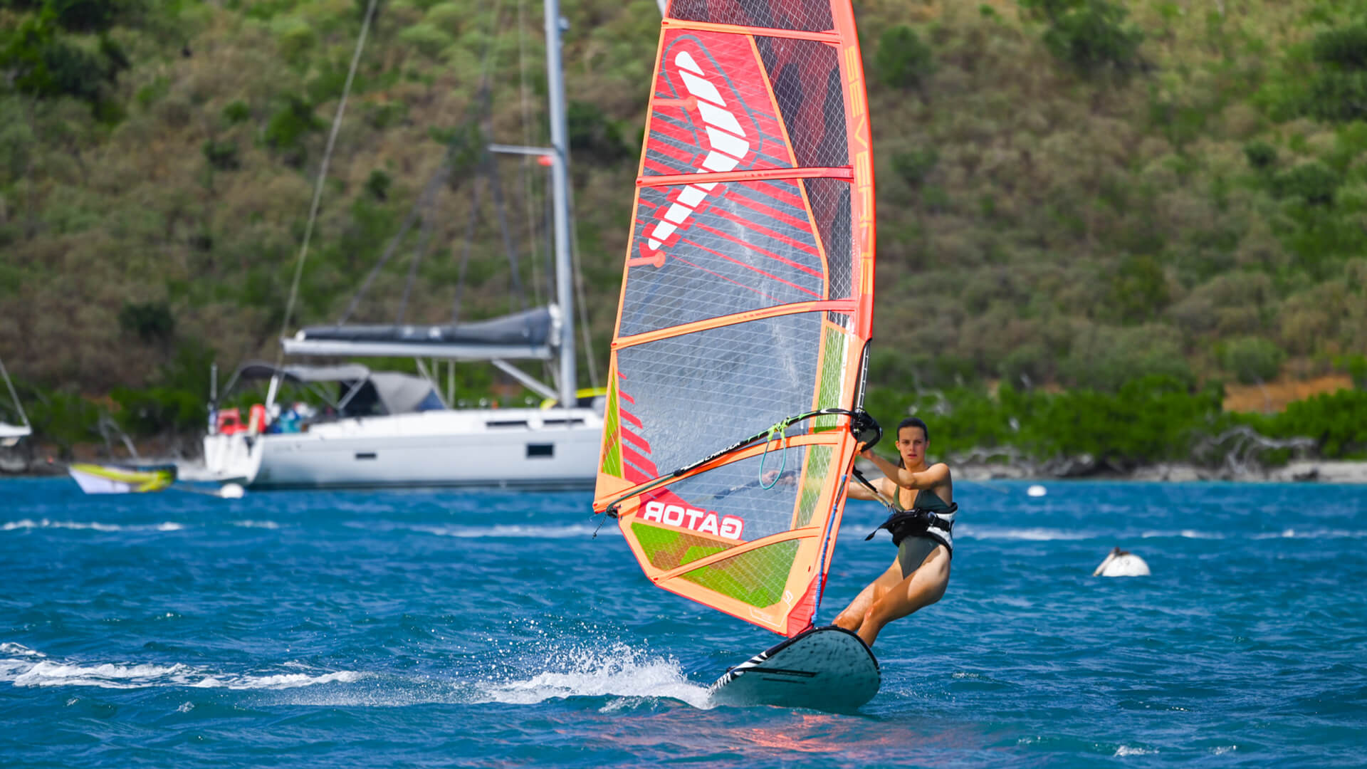 a person on a sail board