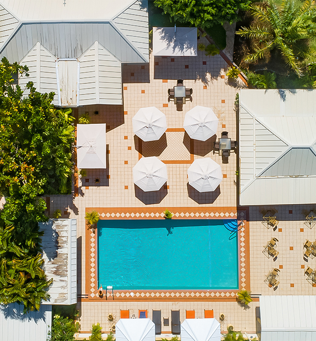 a pool with umbrellas and chairs