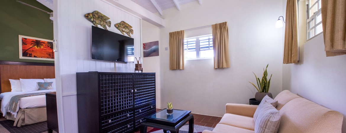 a living room with a tv and a cabinet