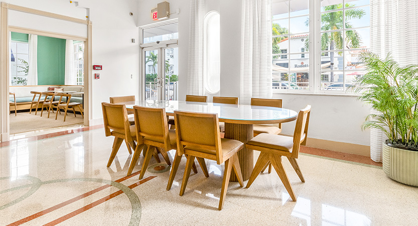 a table and chairs in a room