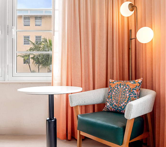 a chair and table in a room