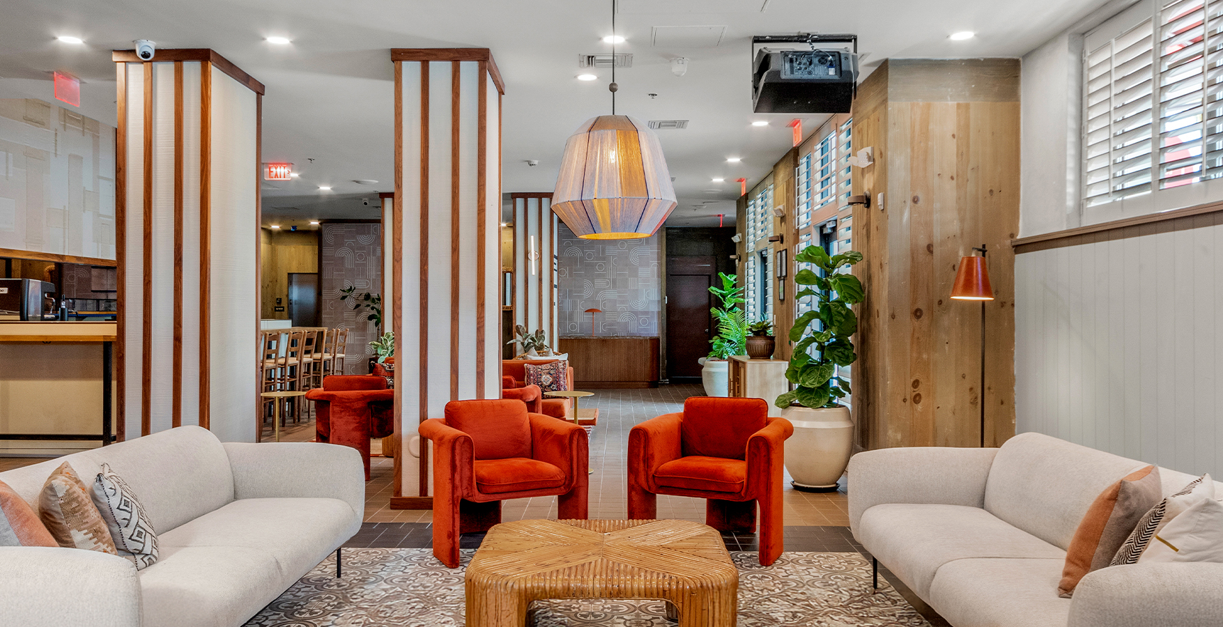 a room with chairs and a table