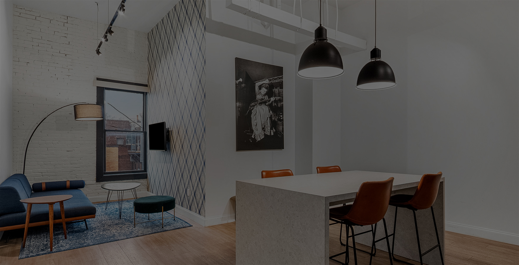 a room with a table and chairs