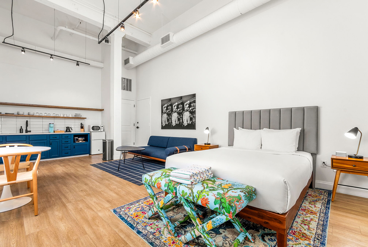 a room with a bed and a couch