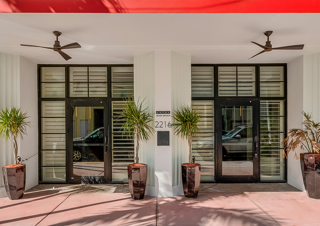 a building with a couple of trees