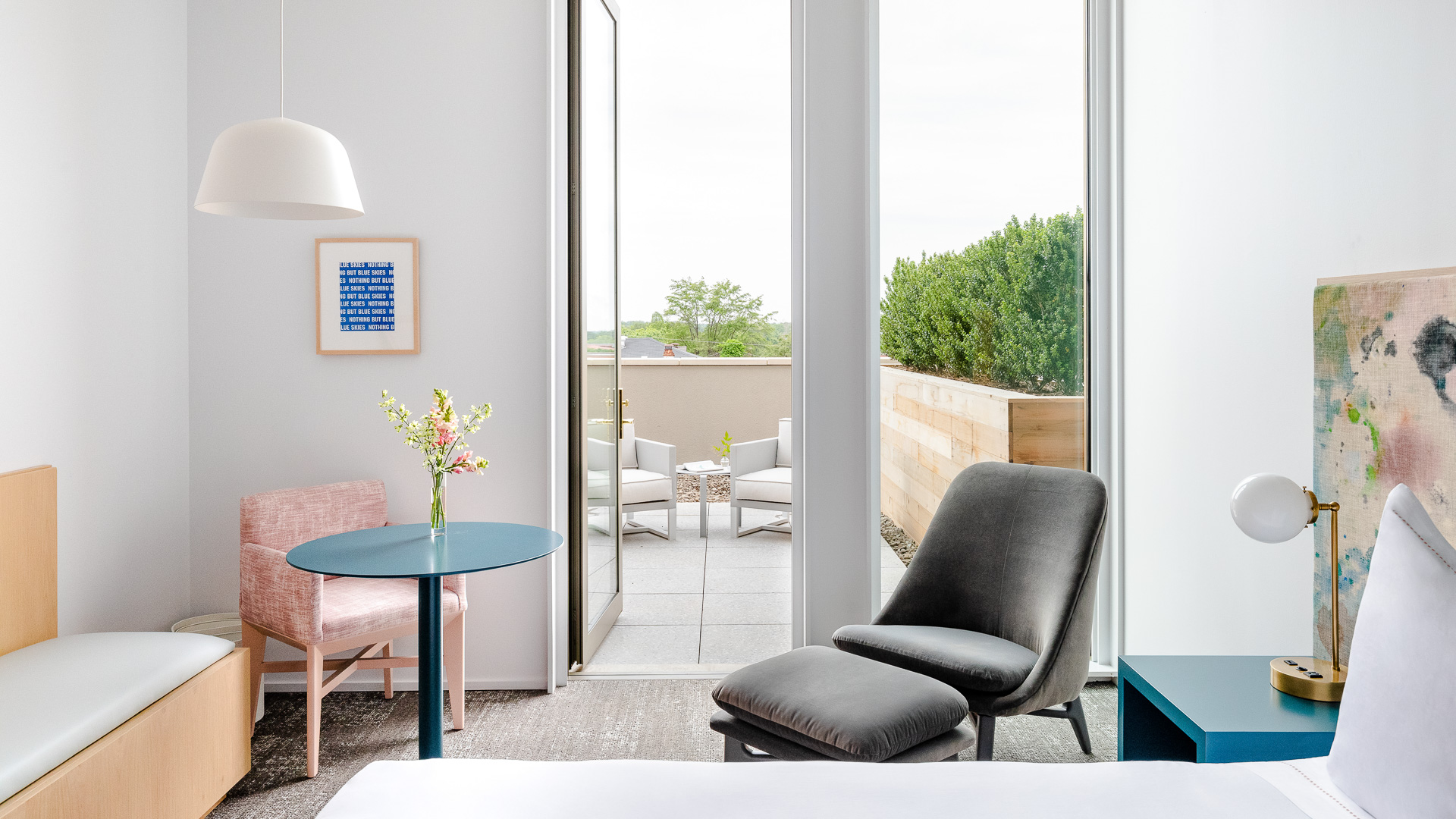 a room with a table and chairs