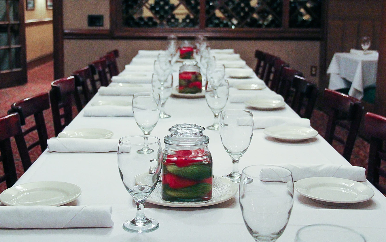a table with plates and glasses on it