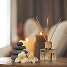 close up of a candle in a spa