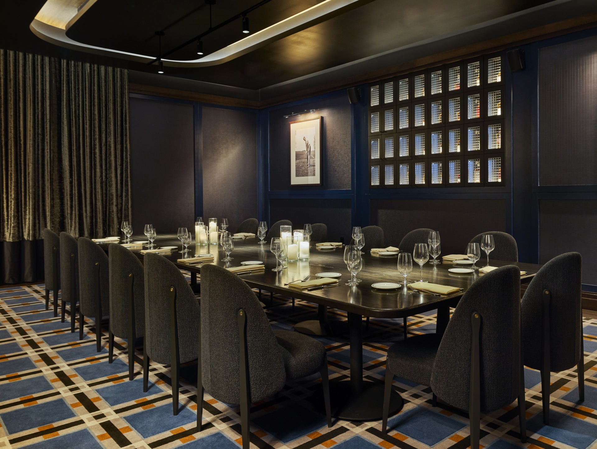 a room with a table and chairs