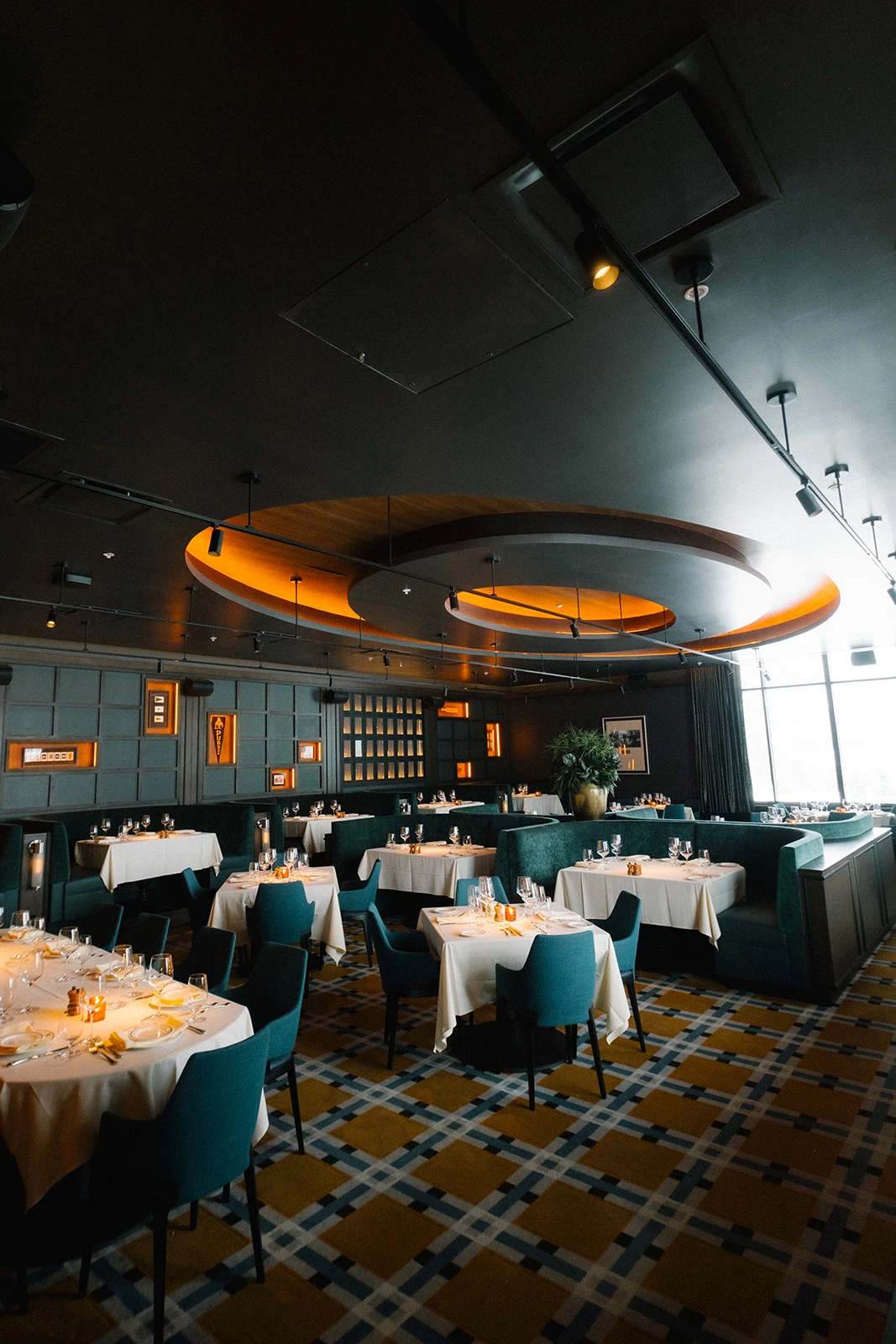 a room with tables and chairs