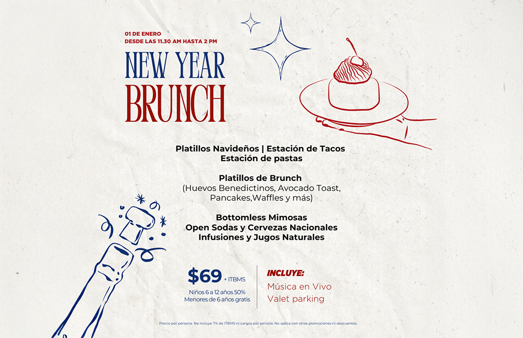 a white paper with red and blue text and a hand holding a plate of dessert