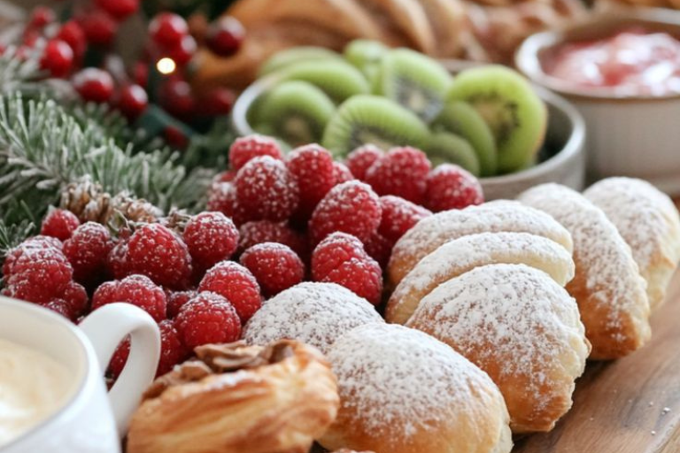 a plate of pastries and fruit