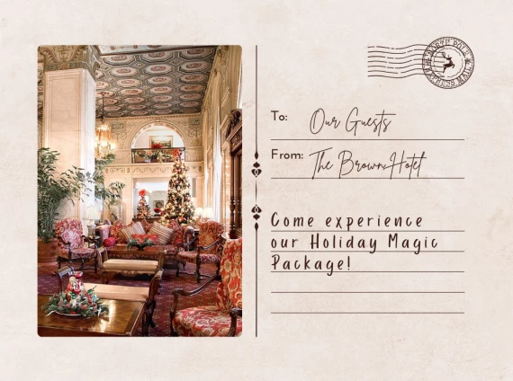 a postcard with a decorated room