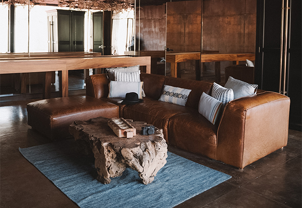 a couch and table in a room