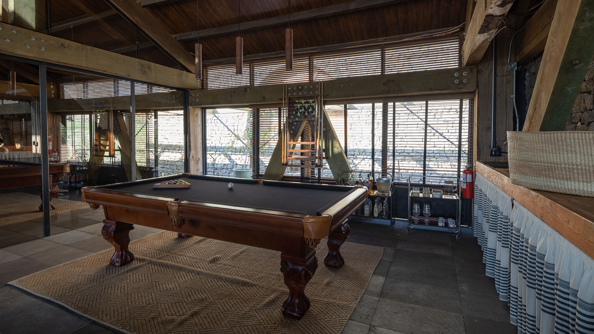 a pool table in a room