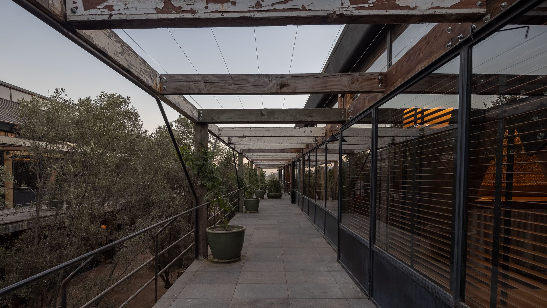 a building with a covered walkway