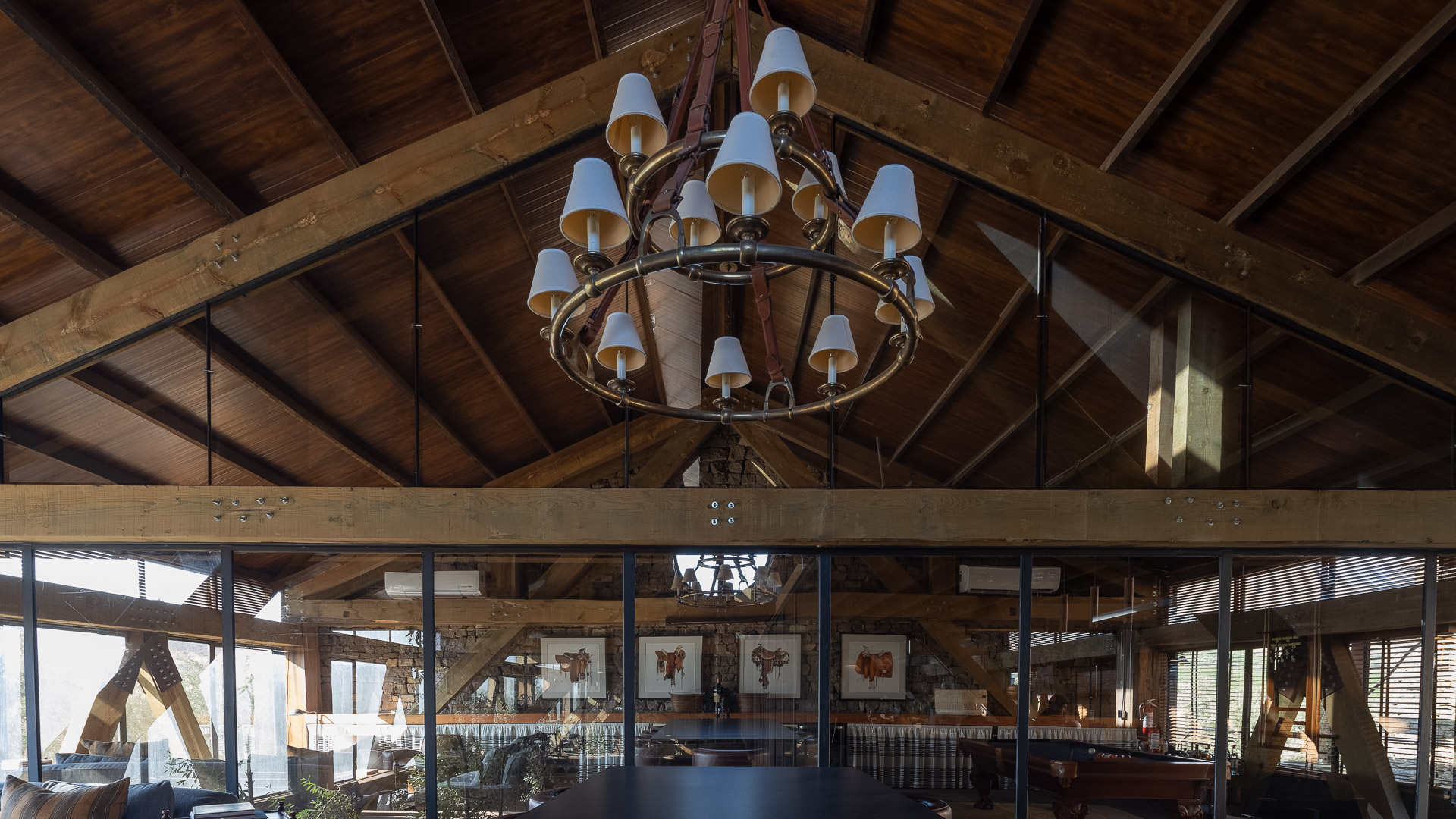 a chandelier from the ceiling