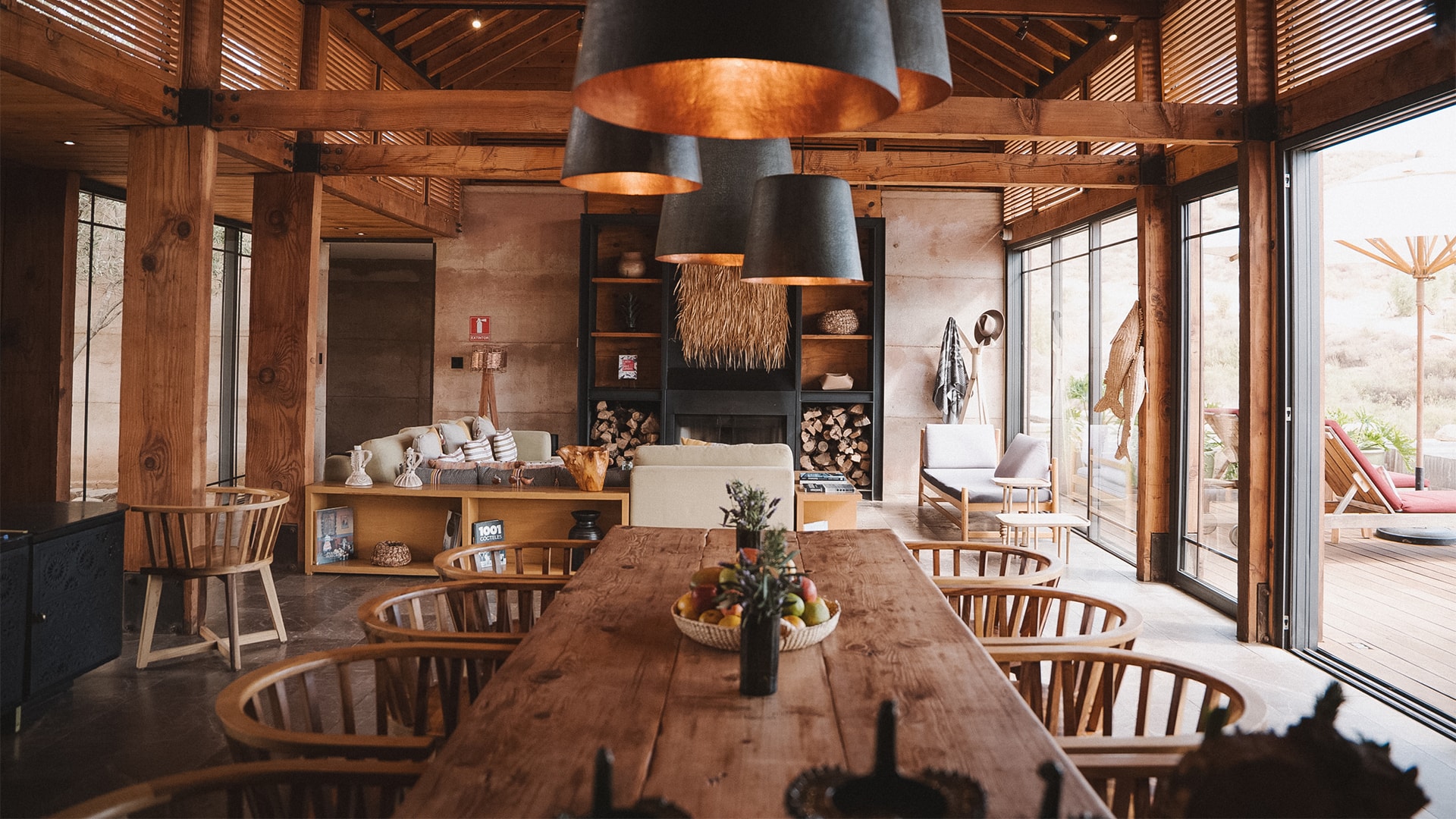 a room with a table and chairs